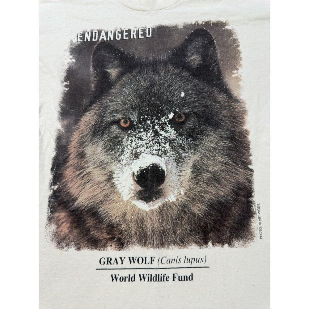Vintage 90s World Wildlife Fund Gray Wolf T Shirt Large Single Stitch USA - Picture 3 of 6